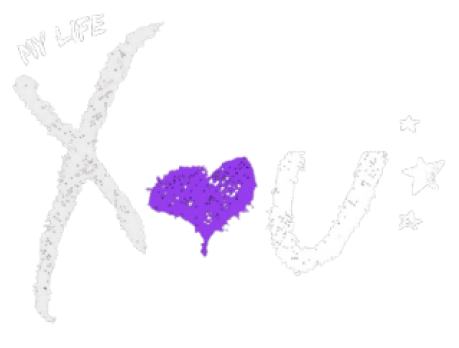 Logo do My Life Xou com lettering artístico, coração roxo e elementos criativos